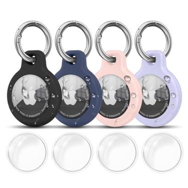 Imagem de Suporte impermeável para Airtag com chaveiro Apple AirTag, pacote com 4, capa rígida para AirTag, capa antiarranhões para localizador de itens GPS, bagagem, coleira para animais de estimação, chaveiro