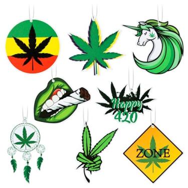 Imagem de 8 peças de aromatizadores de ar de carro de maconha verde folhas de maconha para fumar chips de incenso perfumado difusor retrovisor Happy 420 Cannabis Have a Dope Automotive Interior Acessórios para