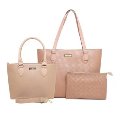 Imagem de Kit 2 Bolsas Grande + Media Com Transversal + Carteira Willibags (Nude)