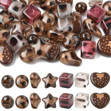 Imagem de KitBeads 35 peças, 7 estilos, estampa de leopardo, coração, estrela, contas de acrílico Y2K, cubo marrom, contas grossas para fazer joias, pulseiras, colares, artesanato