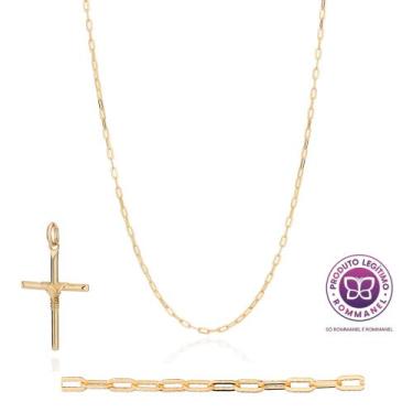 Imagem de Cordão Masculino Banhado A Ouro 18k Tamanho 70cm Elo Cadeado Com Pinge