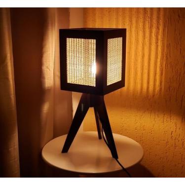 Imagem de Abajur Cúpula Quadrada Tripé Decoração Iluminação Sala - CL DECORAÇÕES