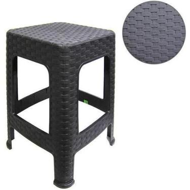 Imagem de Banqueta De Plastico Quadrada Rattan Preta 45X26,5Cm - Plasnew