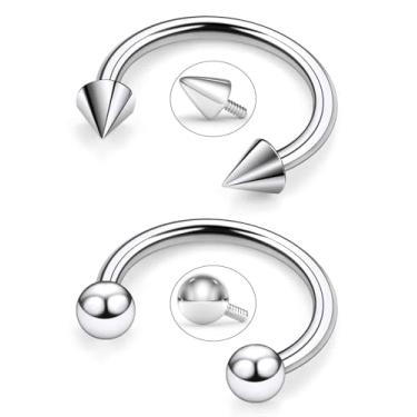 Imagem de Oufksiyy F136 titânio 18/16/14/12/10/8/6/4/2G Anel de nariz em ferradura septo cirúrgico grau 6-16 mm Double Rook Daith Hoop Gauge Brincos Cavalo Brilhado Labial Anéis Woemn Men Piercing Joia, Metal