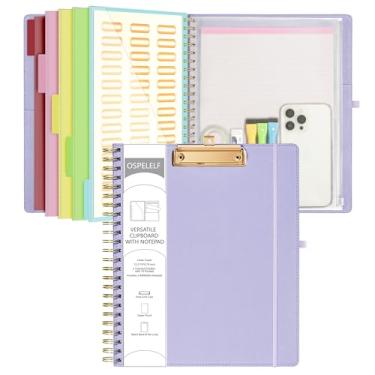 Imagem de Ospelelf Prancheta dobrável em espiral com bolsa de armazenamento com zíper, 5 pastas de plástico com 10 bolsos, bloco de notas forrado recarregável (28 cm x 21,6 cm), organizador de projetos de capa