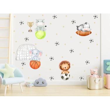 Imagem de Adesivo de Parede Animais Futebol Jogadores Safari Aquarela - Adesivos