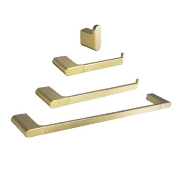 Imagem de Suporte para toalhas em aço inoxidável escovado dourado, suporte para escovas, suporte para papel, copos de vidro, suporte para pratos, roupão, gancho para roupas (conjunto de 4 peças A)
