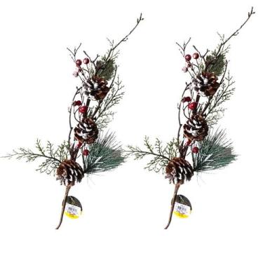 Imagem de Jogo com 2 Galhos com Pinhas e Cerejas Natalinas 75cm (cada) - fullfit