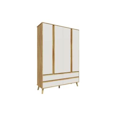 Imagem de Guarda Roupa Infantil c/ 4 Portas e 4 Gavetas Théo Off White/Amendoa - Peroba