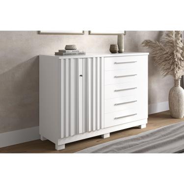 Imagem de Cômoda de Quarto Bella c/ 2 Portas e 5 Gavetas Branco - ACP
