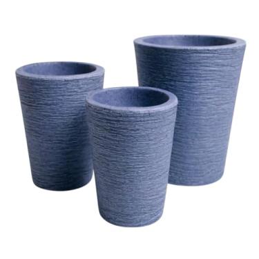 Imagem de Conjunto de Mini vasos 3 colunas pequenas para para plantas e flores decoração cachepot mesa e aparador (Azul Cimento, REDONDA)
