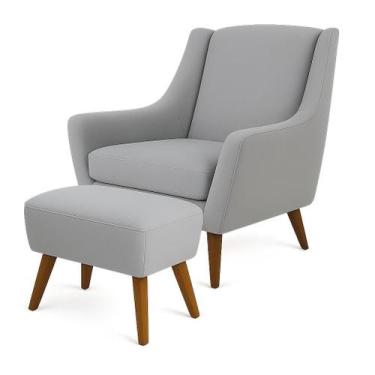 Imagem de Poltrona Dekorien Juliet Linho Com Pés Com Puff Decoração, Linho Cinza