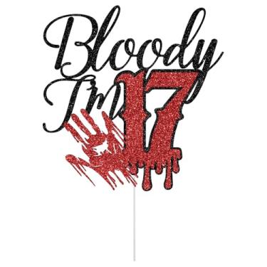 Imagem de Bloody I'm 17 Cake Topper, Happy 17th Birthday Cake Decorations, Have a Killer Birthday, Halloween Zombie Vampire Themed 17th Bday Party Decorations Glitter