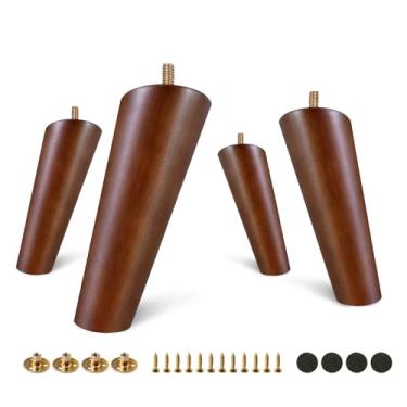 Imagem de FoDau770 Pernas de móveis de madeira de borracha marrom 12 cm, pés de madeira afunilados inclinados conjunto de 4 pés de móveis UNC de meados do século, peças de reposição para armário, sofá, cômoda