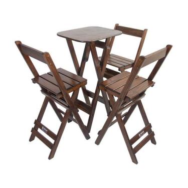 Imagem de Mesa Bistrô Alta Dobravel com 3 Banquetas Madeira Restaurante Imbuia -