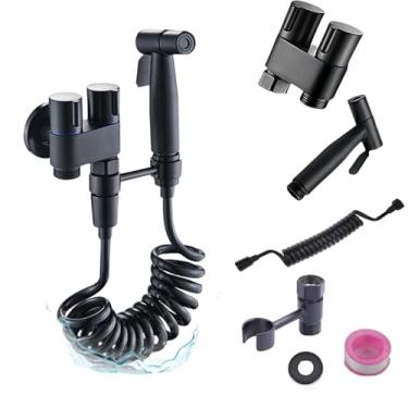 Imagem de Divisor de torneira de vaso sanitário adaptador de torneira dupla bidirecional, válvula de controle duplo portátil Jarler 1 em 2 saídas, pulverizador de bidê, aço inoxidável e latão, preto, acessório