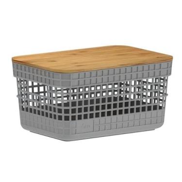 Imagem de Cesto Organizador Grid 2,5L Tampa Bambu Bege CG155 - Ou, Chumbo