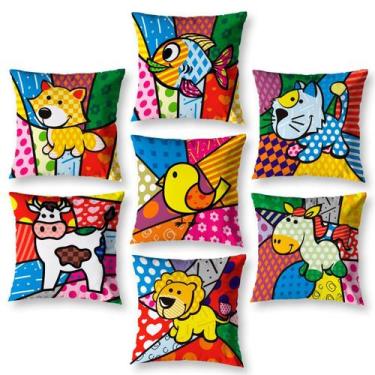 Imagem de Kit 7 Capas De Almofada 40Cm X 40Cm Estampadas Pop Bicho - Enxoval Vip