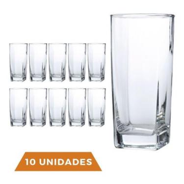 Imagem de Copo de Vidro 320ml Quadrado Bali Transparente Jogo com 10 UN - PRATIC