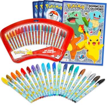 Imagem de Conjunto de canetas de gel Pokémon para crianças – Pacote com 20 canetas de gel coloridas, mais livros de colorir, mais | Conjunto de lembrancinhas de festa e atividades Pokémon para crianças