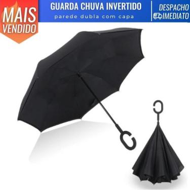 Imagem de Guarda Chuva Sombrinha Invertido 57cm Manual Cabo Curvado Capa Proteto
