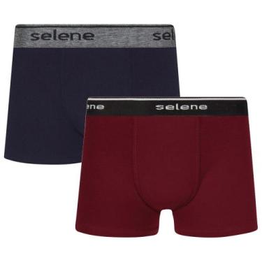 Imagem de Kit 2 Cuecas Boxer Infantil Criança Box Algodão Selene, P, Preta e vin