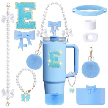 Imagem de Conjunto de acessórios para copos Stanley de 9 peças - para copos de 850 g 1,134 g com alça - Kit Bule inclui topo de palha e bota, pingente, alça de pérola e adesivos - Presentes estéticos para