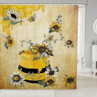 Imagem de Erosebridal Cortinas De Chuveiro Para Banheiro Com Estampa Abelha Amarela, Cortina Lata Mel Doce Adolescentes E Mulheres Adultas, Conjunto Banho Floral Gerbera À Prova D'Água Ganchos, Box Desenho An