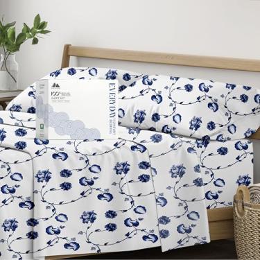 Imagem de Mayfair Linen Lençóis estampados 100% algodão orgânico California King Size - Jogo de cama de 4 peças de algodão orgânico Cal King Percale, macio, refrescante e nítido, conjunto de cama de hotel com