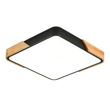 Imagem de Luminária Plafon LED Wood Quadrado 30cm 30w Preto/Madeira | LY-8169S BK