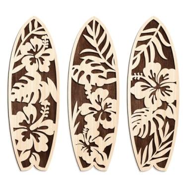 Imagem de COLOR VALLEY ART 3 peças de decoração de prancha de surfe de hibisco para quarto decoração de parede de praia de madeira de verão placa de surf para decoração de sala de estar tropical, 10 cm C x 30