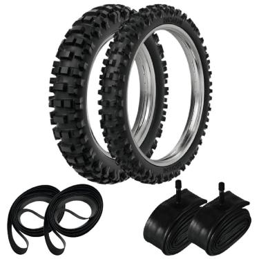 Imagem de Kit Par Pneu Trilha Cross 80/100-21 + 120/90-18 Rmx35 Rinaldi + Câmara + Cinta