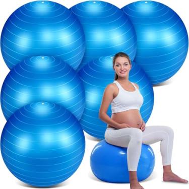 Imagem de Hungdao Pacote com 6 bolas de exercícios infláveis a granel para gravidez e treino, 55 cm, bola de pilates resistente para ioga, alongamento, terapia, equilíbrio, aptidão física (azul)
