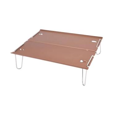 Imagem de YIJU Mesa de acampamento, mesa lateral, pequena, portátil, ultraleve, móveis para acampamento ao ar livre, de acampamento para praia, pesca, pátio, Marrom Claro