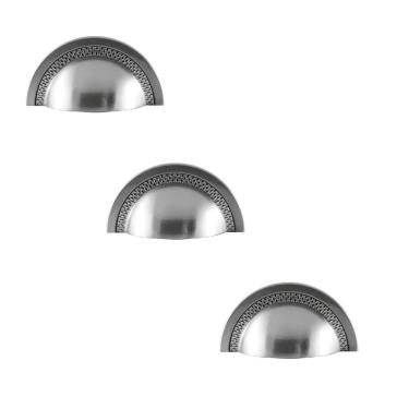 Imagem de Kit 3 Puxador Shell 64 Mm Zen Cromo Escovado Verniz Zp4318.2