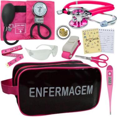 Imagem de Kit Academico Enfermagem Premium Preto Completo - Love Saude, ROSA ENF