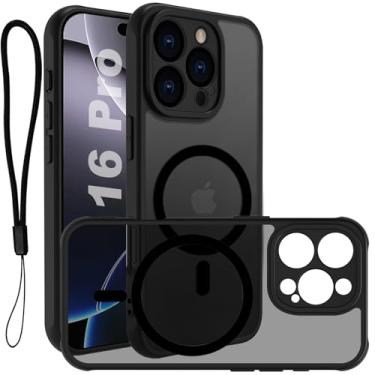 Imagem de USTIYA Magnética Capa para iPhone 16 Pro 6,3 polegadas Case Matte Acrílico Uso Resistente Protetora de Câmera Capinha Acessórios para Celular com Cordão Preto FGCX