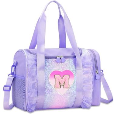 Imagem de Bolsa de dança com monograma personalizada para meninas – Mochila Oxford leve resistente à água para crianças de 3 a 6 anos para balé, festa do pijama e ginástica, Roxa, M