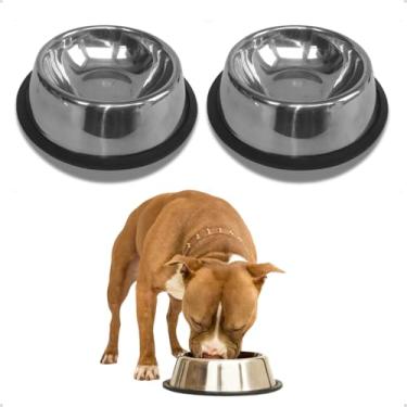 Imagem de KIT 2 Comedouro de Inox 1400ml para Cães e Gatos Raças Grandes Pote Ração Água Bebedouro Antiderrapante