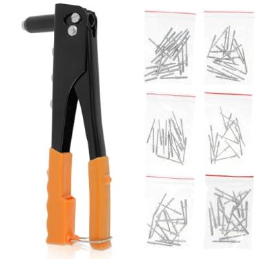 Imagem de LYIYEYAN Ferramenta de rebite, rebitador manual de metal, kit de ferramentas de rebite profissional com 120 rebites, rebitador manual, kit de rebite prático para trabalhos de lona de calha de móveis
