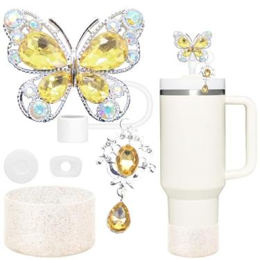 Imagem de Acessórios para copo Stanley, corrente de borboleta para Stumbler com alça, bota de silicone e capas de canudo decoração de coisas garrafa de água joias copo decoração personalizada etiqueta