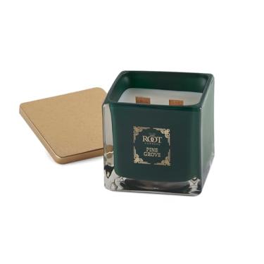 Imagem de Root Candles Velas perfumadas festivas de favo de mel mistura de cera de abelha premium feita à mão com pavios de madeira, quadrado de 472 ml, pine grove