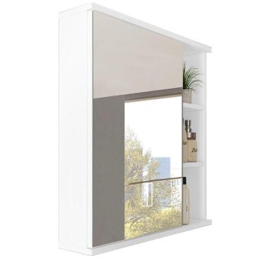 Imagem de Armário Aéreo Para Banheiro 60cm Com 01 Porta E Espelho Bia B06 Branco - Lyam Decor