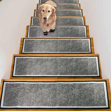 Imagem de Tigsport Degraus de madeira antiderrapantes para escadas, 15 peças, tapete de segurança de 76 cm x 20 cm, antiderrapante com adesivo reutilizável, tapete de aterrissagem para idosos, animais de