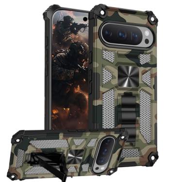 Imagem de CCSmall Capa camuflada para Google Pixel 10 Pro XL com suporte para homens, capa protetora à prova de choque à prova de choque embutida com suporte dobrável para Google Pixel 9 Pro XL Camo Verde