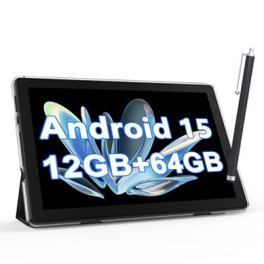 Imagem de NOVOJOY Tablet Android de 10 polegadas com capa e tablet Stylus com porta USB Tablet Android 15 2.0GHZ 2MP + 8MP câmera dupla 6000mAh 12GB RAM (4 GB + 8 GB de expansão) + 64 GB ROM 5Gwifi6 Tablets