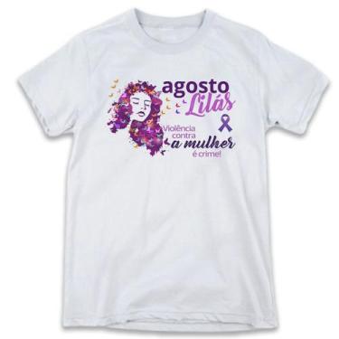 Imagem de 1 Camiseta Agosto Lilás Violência É Crime Denuncie Mulher - W3artestam