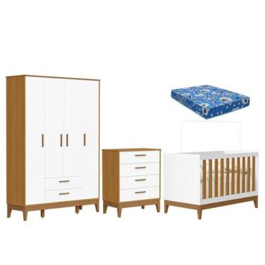 Imagem de Quarto de Bebê Flip Guarda Roupa 4 Portas Branco Acetinado Savana com 