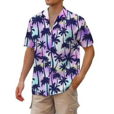 Imagem de Camisa havaiana cromante para homens com estampa tropical de manga cur