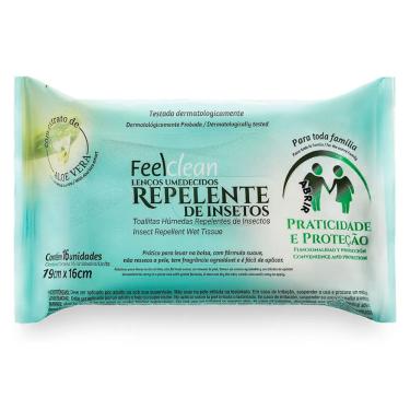 Imagem de Lenços Umedecidos Feelclean Com Repelente De Insetos Com 16 Unidades Na embalagem